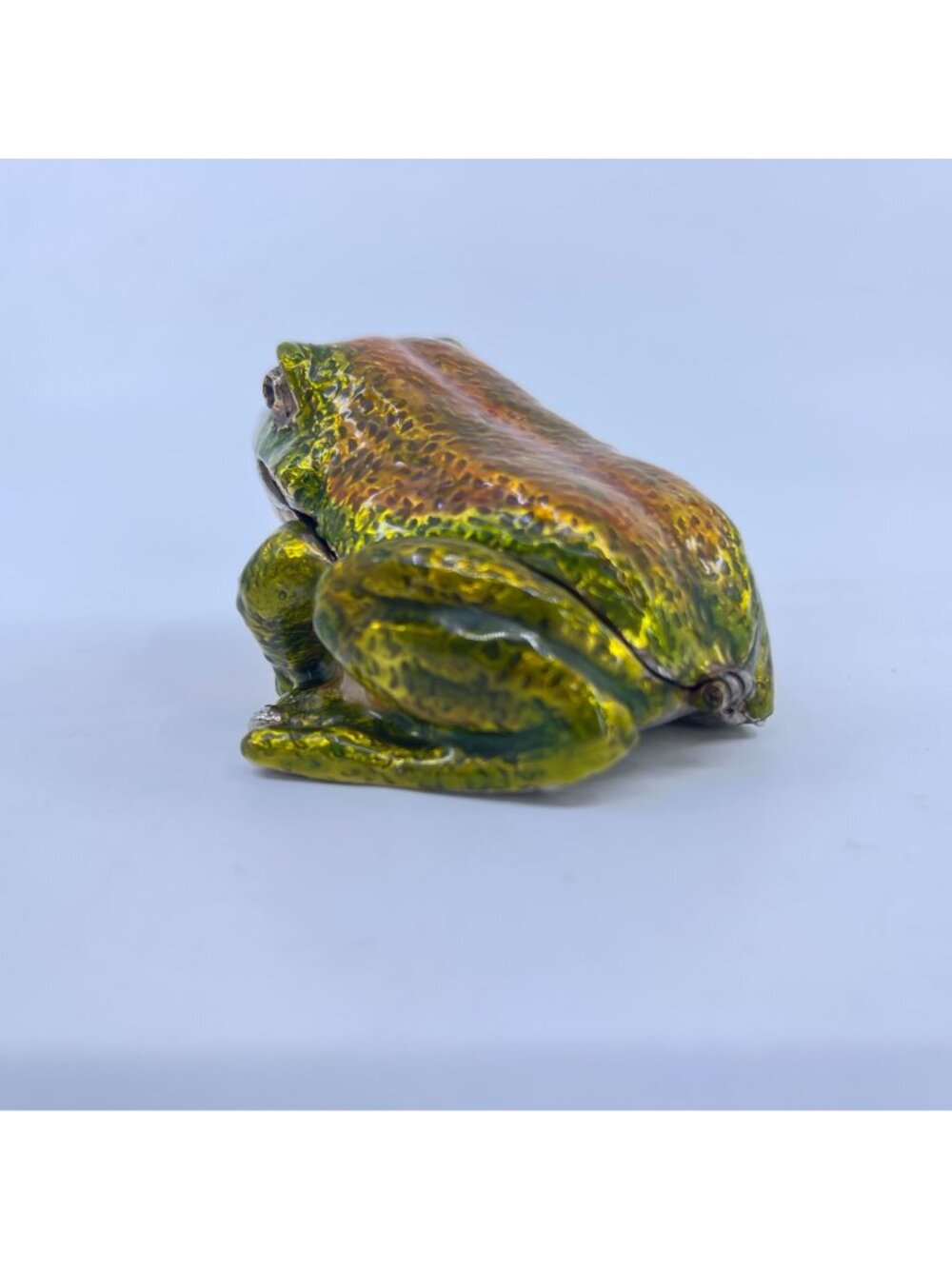 vintage enamel frog trinket box with hinged lid green & orange detailing - Picture 5 of 12